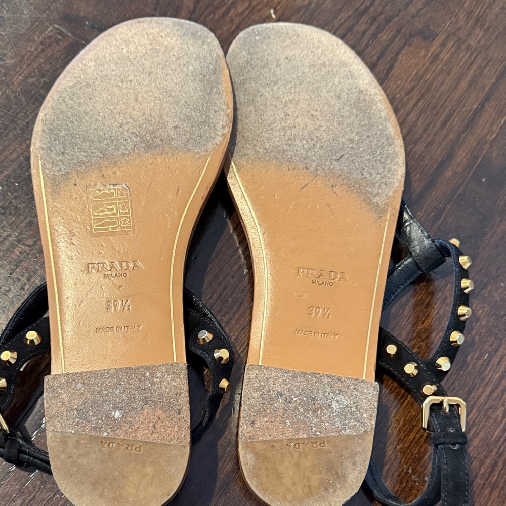 Prada Black and Gold Studded Sandals 39.5 - Picture 6 of 9